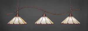 Swoop 3 Light Billiard Light Shown In Bronze Finish With 16" Honey & Burgundy Flair Tiffany Glass