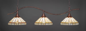 Swoop 3 Light Billiard Light Shown In Bronze Finish With 15" Honey & Brown Mission Tiffany Glass