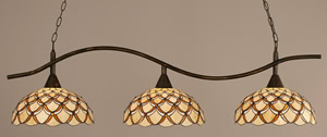 Swoop 3 Light Billiard Light Shown In Bronze Finish With 16" Honey & Brown Scallop Tiffany Glass