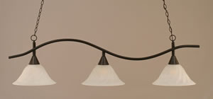 Swoop 3 Light Billiard Light Shown In Dark Granite Finish With 14" White Alabaster Swirl Glass