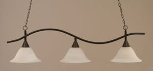 Swoop 3 Light Billiard Light Shown In Dark Granite Finish With 14" White Alabaster Glass