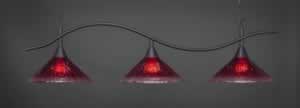 Swoop 3 Light Billiard Light Shown In Dark Granite Finish With 16" Raspberry Crystal Glass