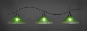 Swoop 3 Light Billiard Light Shown In Dark Granite Finish With 16" Kiwi Green Crystal Glass