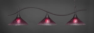 Swoop 3 Light Billiard Light Shown In Dark Granite Finish With 16" Wine Crystal Glass