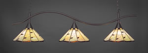 Swoop 3 Light Billiard Light Shown In Dark Granite Finish With 16" Autumn Leaves Tiffany Glass