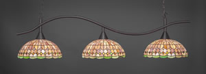 Swoop 3 Light Billiard Light Shown In Dark Granite Finish With 15" Rosetta Tiffany Glass