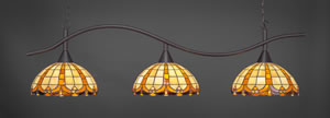 Swoop 3 Light Billiard Light Shown In Dark Granite Finish With 14.5" Butterscotch Tiffany Glass