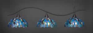 Swoop 3 Light Billiard Light Shown In Dark Granite Finish With 16" Blue Mosaic Tiffany Glass