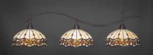 Swoop 3 Light Billiard Light Shown In Dark Granite Finish With 16" Roman Jewel Tiffany Glass