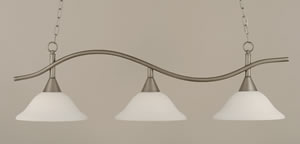 Swoop 3 Light Island Light Shown In Brushed Nickel Finish With 12" White Linen Glass