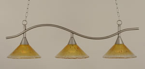 Swoop 3 Light Island Light Shown In Brushed Nickel Finish With 12" Gold Champagne Crystal Glass