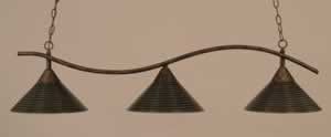 Swoop 3 Light Island Light Shown In Bronze Finish With 12" Charcoal Spiral Glass