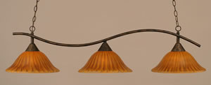 Swoop 3 Light Island Light Shown In Bronze Finish With 12" Tiger Glass