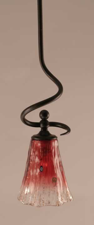 Capri Stem Mini Pendant With Hang Straight Swivel Shown In Dark Granite Finish With 5.5" Fluted Raspberry Crystal Glass