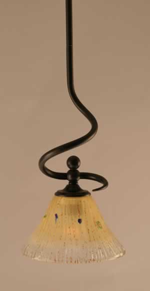 Capri Stem Mini Pendant With Hang Straight Swivel Shown In Dark Granite Finish With 7" Amber Crystal Glass