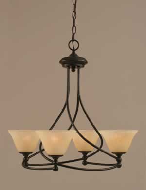 Capri 4 Light Chandelier Shown In Dark Granite Finish With 7" Amber Marble Glass