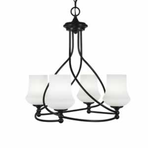 Capri 4 Light Chandelier Shown In Dark Granite Finish With 5.5" Zilo White Linen Glass