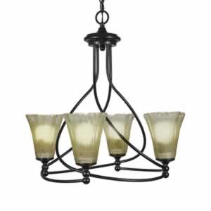 Capri 4 Light Chandelier Shown In Dark Granite Finish With 5.5" Fluted Amber Crystal Glass