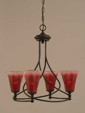 Capri 4 Light Chandelier Shown In Dark Granite Finish With 5.5" Fluted Raspberry Crystal Glass