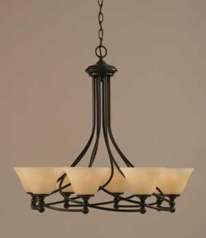 Capri 8 Light Chandelier Shown In Dark Granite Finish With 7" Amber Marble Glass