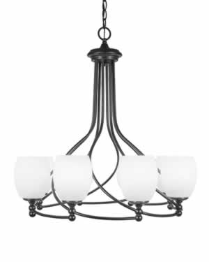 Capri 8 Light Chandelier Shown In Dark Granite Finish With 5" White Linen Glass