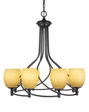 Capri 8 Light Chandelier Shown In Dark Granite Finish With 5" Cayenne Linen Glass