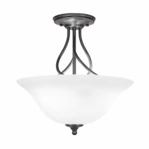 Capri 3 Bulb Semi-Flush Shown In Dark Granite With 16" White Linen Glass