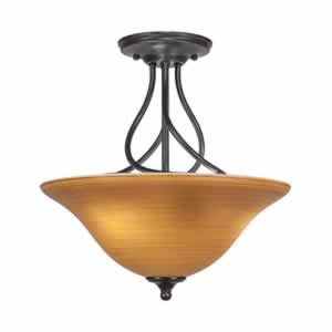 Capri 3 Bulb Semi-Flush Shown In Dark Granite With 16" Cayenne Linen Glass