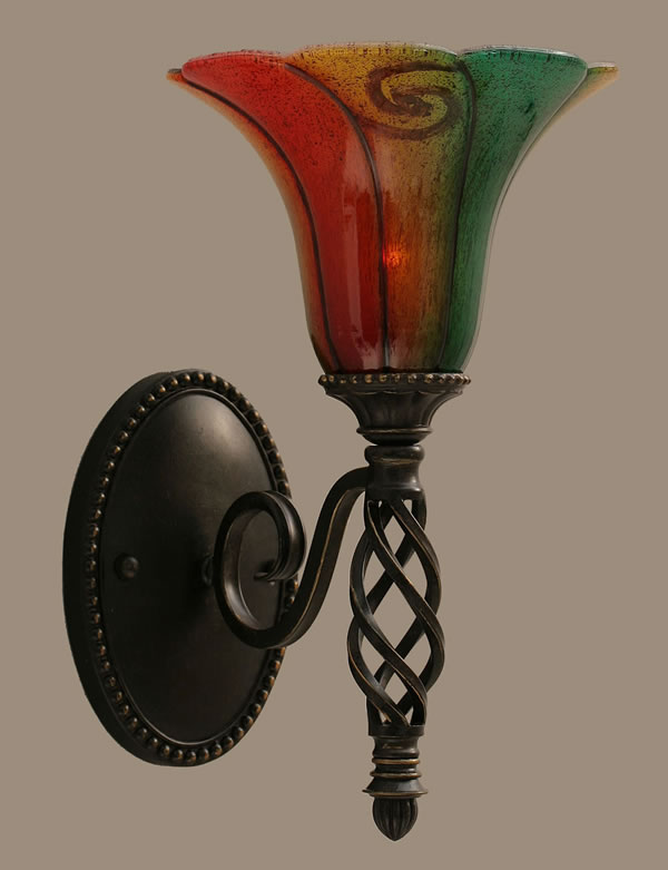 Eleganté Wall Sconce Shown In Dark Granite Finish With 8" Mardi Gras Glass
