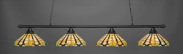 Oxford 4 Light Bar Shown In Matte Black Finish With 15" Paradise Tiffany Glass