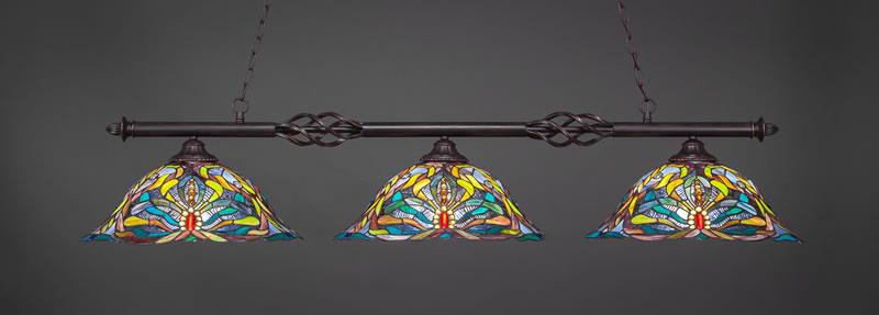 Eleganté 3 Light Bar Shown In Dark Granite Finish With 19" Kaleidoscope Art Glass