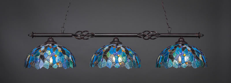 Eleganté 3 Light Bar Shown In Dark Granite Finish With 16" Blue Mosaic Art Glass