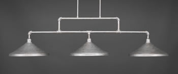Vintage 3 Light Bar Shown In Aged Silver Finish With 14" Aged Silver Cone Metal Shades