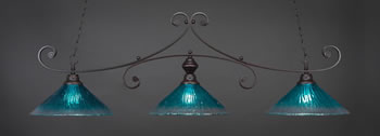 Curl 3 Light Bar Shown In Dark Granite Finish With 16" Teal Crystal Glass