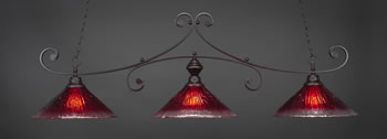 Curl 3 Light Bar Shown In Dark Granite Finish With 16" Raspberry Crystal Glass