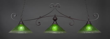 Curl 3 Light Bar Shown In Dark Granite Finish With 16" Kiwi Green Crystal Glass