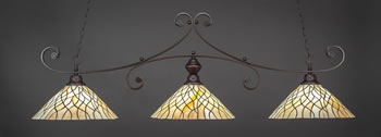 Curl 3 Light Bar Shown In Dark Granite Finish With 16" Sandhill Art Glass
