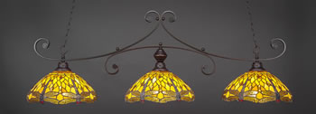 Curl 3 Light Bar Shown In Dark Granite Finish With 16" Amber Dragonfly Art Glass