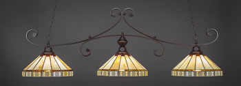 Curl 3 Light Bar Shown In Dark Granite Finish With 15" Honey & Brown Mission Art Glass