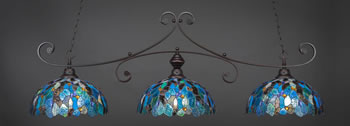 Curl 3 Light Bar Shown In Dark Granite Finish With 16" Blue Mosaic Art Glass 