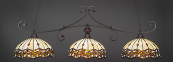 Curl 3 Light Bar Shown In Dark Granite Finish With 16" Roman Jewel Art Glass