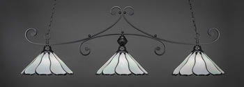 Curl 3 Light Bar Shown In Matte Black Finish With 16" Pearl & Black Flair Art Glass