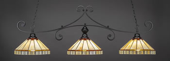 Curl 3 Light Bar Shown In Matte Black Finish With 15" Honey & Brown Mission Art Glass