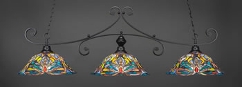 Curl 3 Light Bar Shown In Matte Black Finish With 19" Kaleidoscope Art Glass
