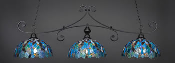 Curl 3 Light Bar Shown In Matte Black Finish With 16" Blue Mosaic Art Glass 