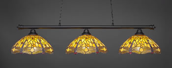 Oxford 3 Light Bar Shown In Matte Black Finish With 16" Amber Dragonfly Art Glass