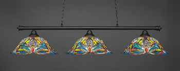 Oxford 3 Light Bar Shown In Matte Black Finish With 19" Kaleidoscope Art Glass