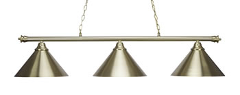 Oxford 3 Light Bar Shown In Bronze Finish With 14” New Age Brass With New Age Brass Cone Metal Shade 