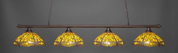 Oxford 4 Light Bar Shown In Bronze Finish With 16" Amber Dragonfly Art Glass