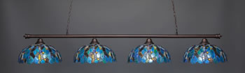 Oxford 4 Light Bar Shown In Bronze Finish With 16" Blue Mosaic Art Glass